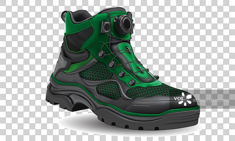 绿色皮革黑色橡胶的逼真登山鞋图片素材