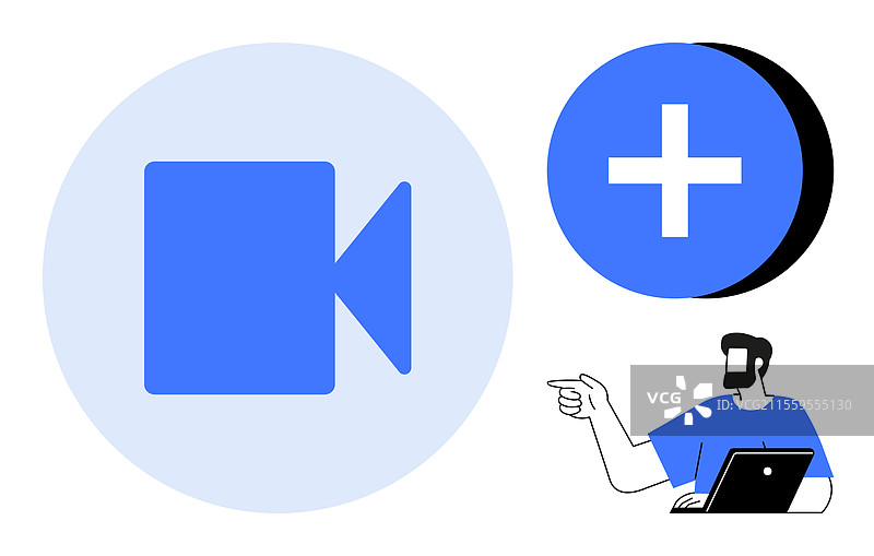 带有加号和人物的虚拟会议图标图片素材