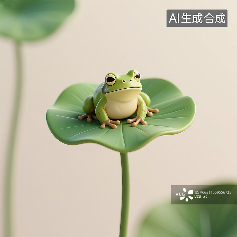 【AI数字艺术】3D渲染卡通动物，荷叶上的小青蛙，夏天，青蛙图片素材