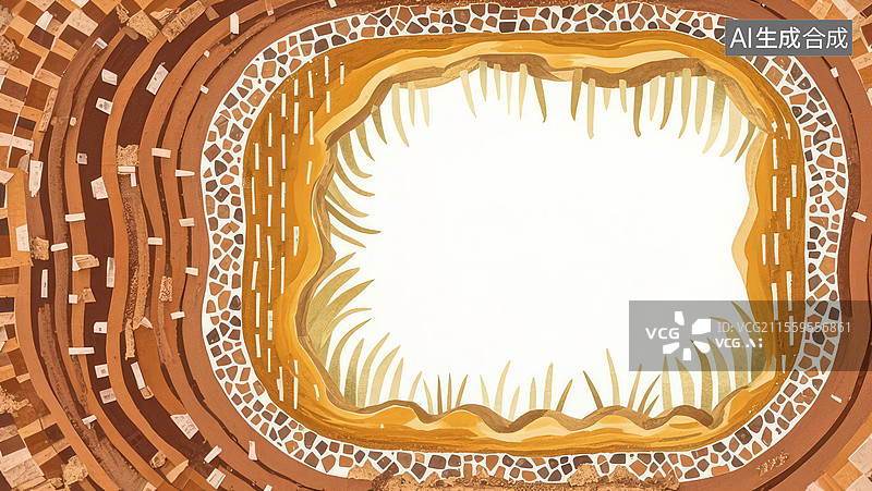 【AI数字艺术】2D卡通居左-夯土年轮-中国非遗传统文化国潮祥云古典纹样背景壁纸边框装饰设计艺术东方元素图片素材