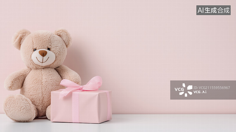 【AI数字艺术】靠墙桌上的泰迪熊特写镜头图片素材