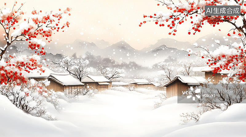 【AI数字艺术】冬日雪乡美景图画图片素材