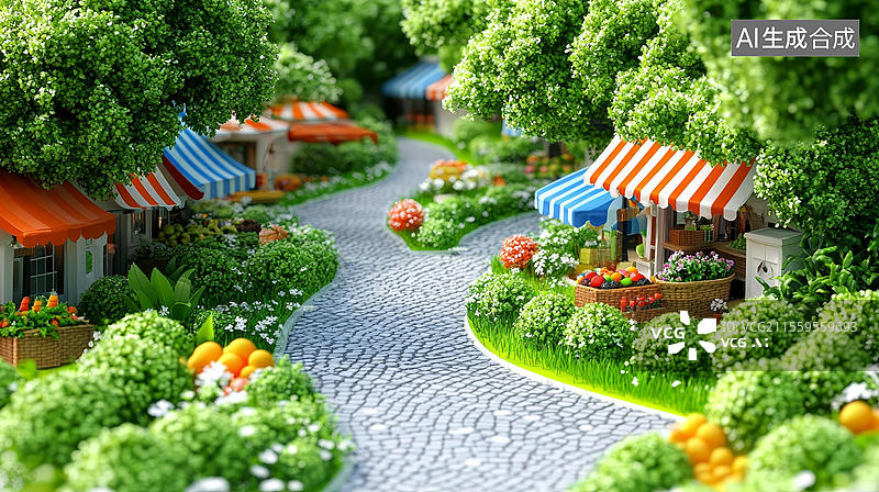 【AI数字艺术】迷人的微缩乡村集市场景图片素材