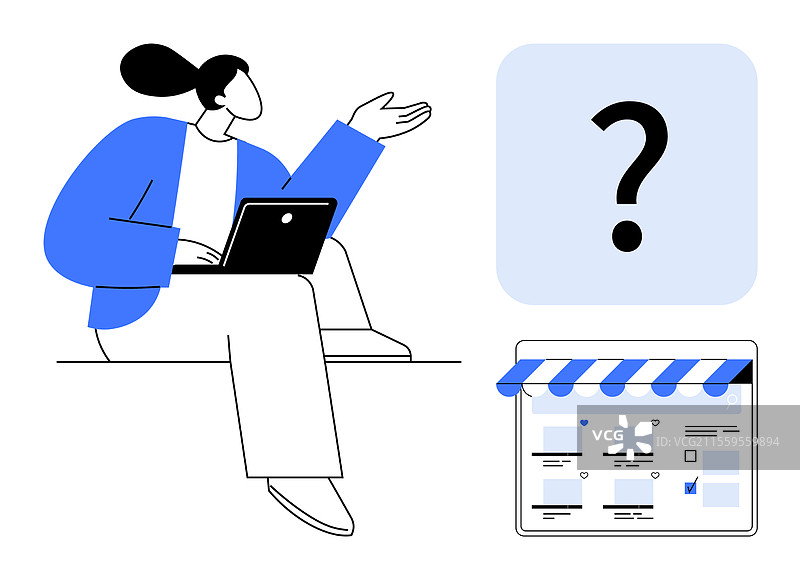 一个人在网上商店中疑惑地思考问题图片素材