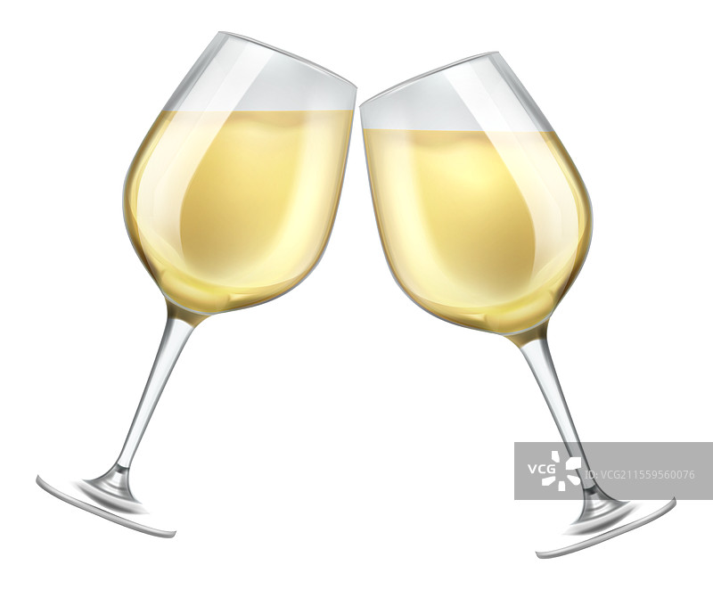 两个真实的白葡萄酒杯子，孤立展示图片素材