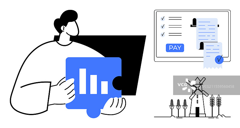 分析图表的数字拼图块的人图片素材