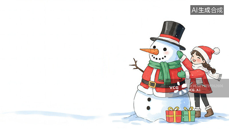 【AI数字艺术】小女孩与雪人图片素材