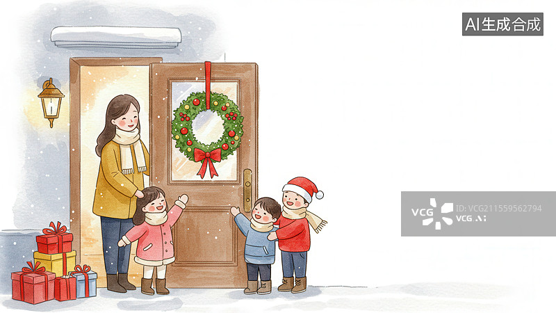 【AI数字艺术】家庭迎接圣诞老人图片素材