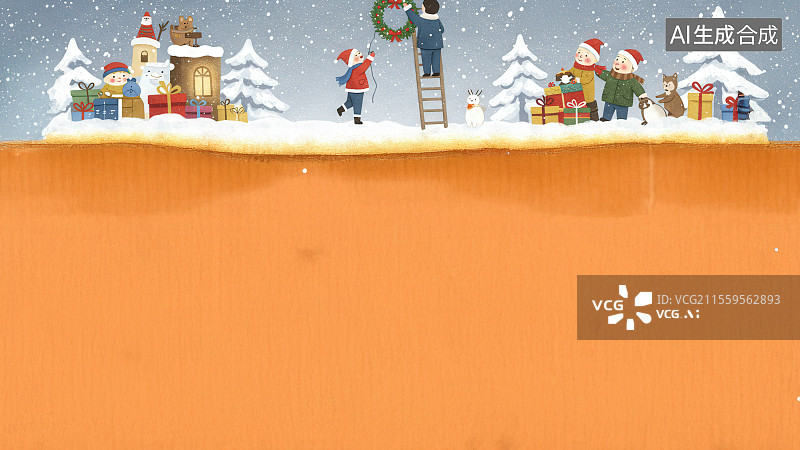 【AI数字艺术】冬季圣诞场景插画图片素材