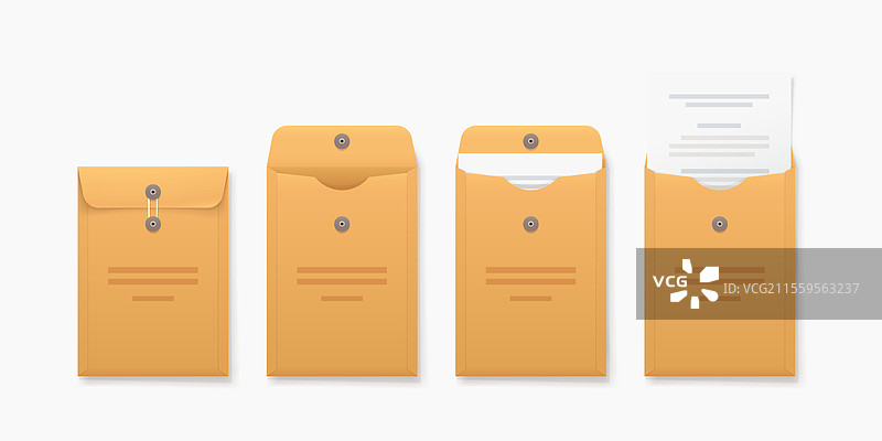 白色背景上的信封在不同阶段的展示图片素材