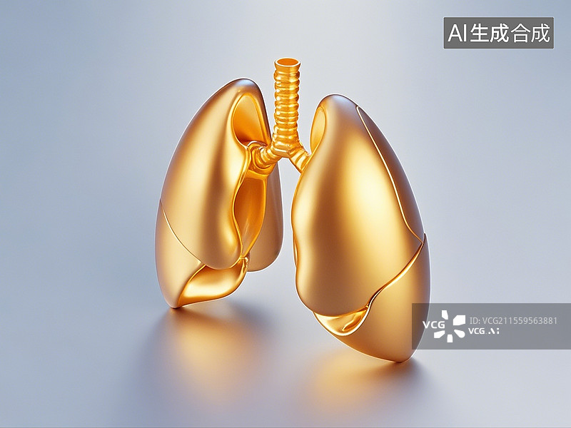 【AI数字艺术】3D渲染，金色的肺，呼吸系统疾病，肺炎图片素材