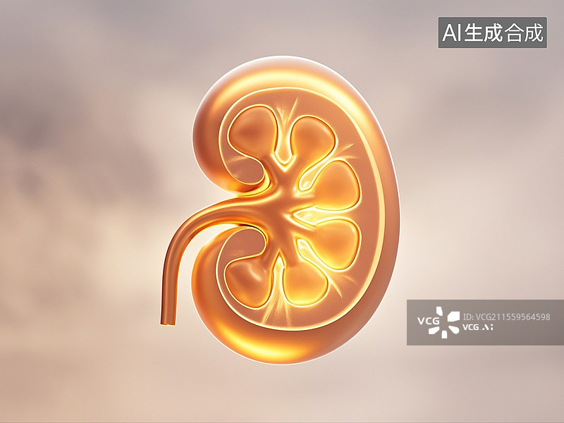 【AI数字艺术】3D渲染，肾，金色肾脏，泌尿系统图片素材