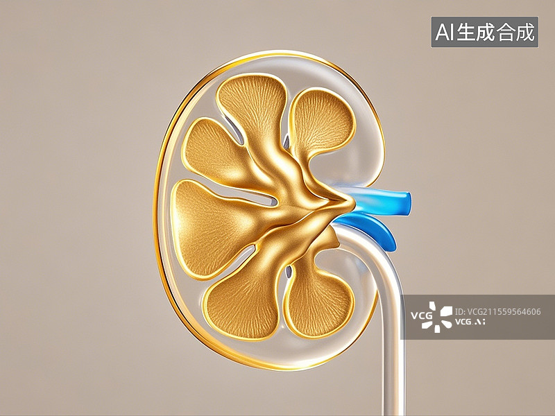 【AI数字艺术】3D渲染，肾，金色肾脏，泌尿系统图片素材