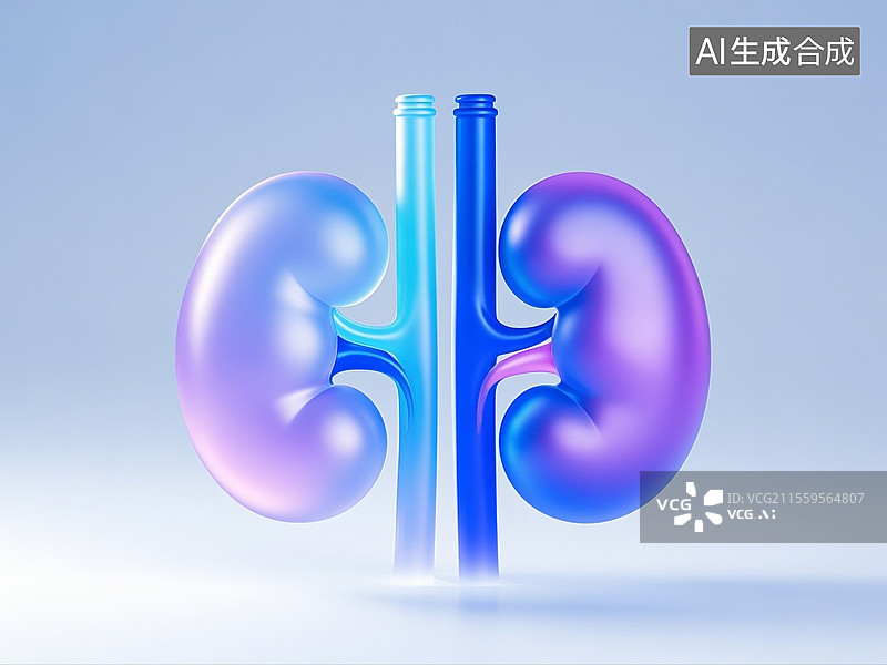 【AI数字艺术】3D渲染，磨砂玻璃质感，肾，肾脏，泌尿系统图片素材