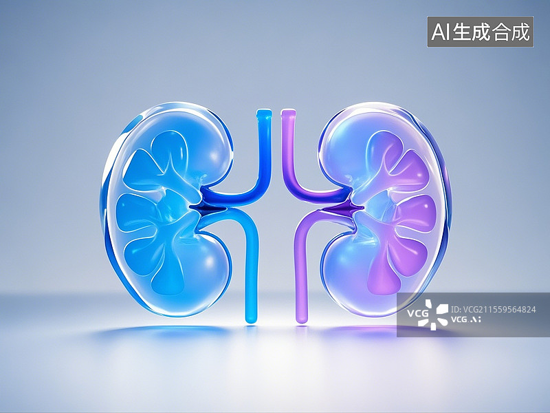【AI数字艺术】3D渲染，磨砂玻璃质感，肾，肾脏，泌尿系统图片素材