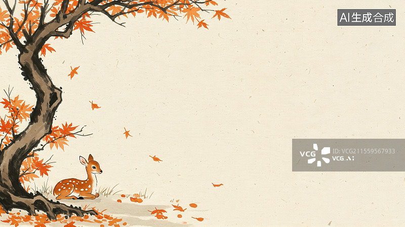 【AI数字艺术】秋日树下的小鹿图片素材