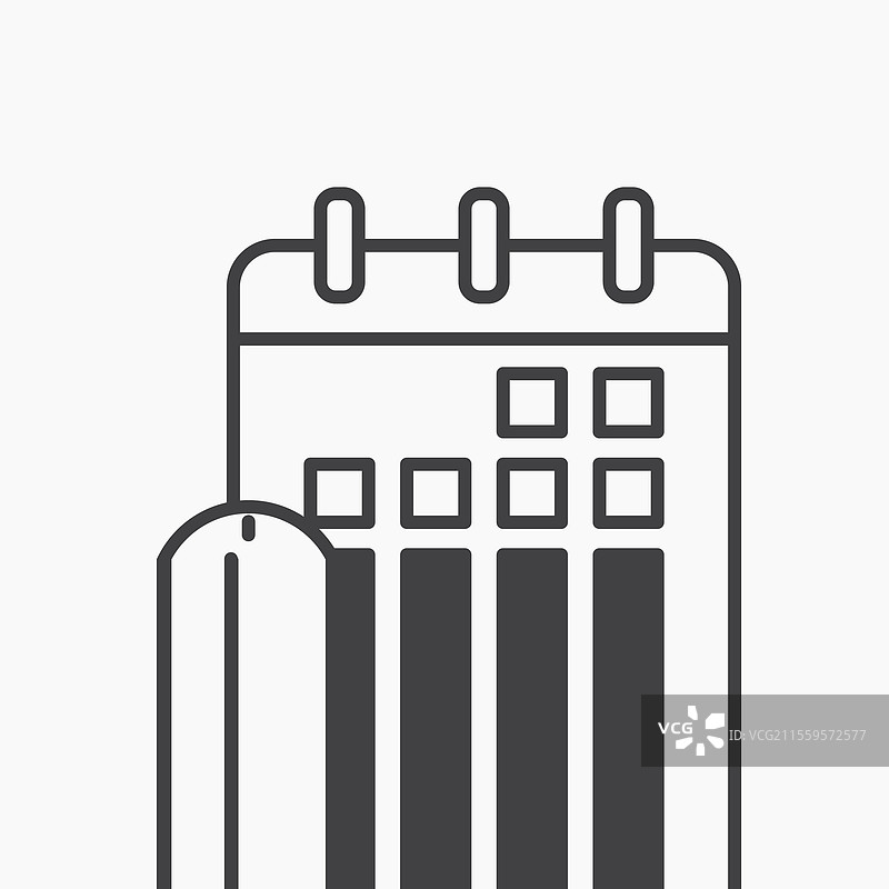 黑色线条孤立的日历时钟图标图片素材