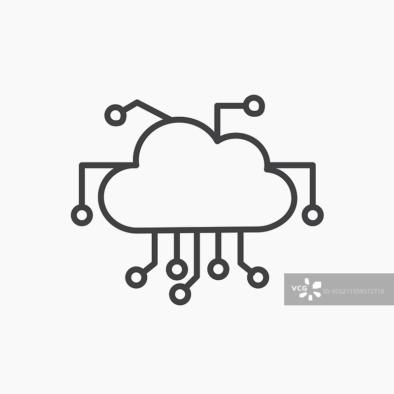 黑色线条孤立的网络云图标图片素材