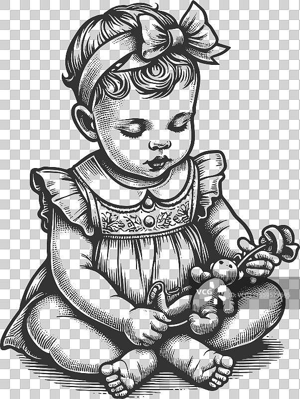 玩具雕刻的婴儿女孩图片素材