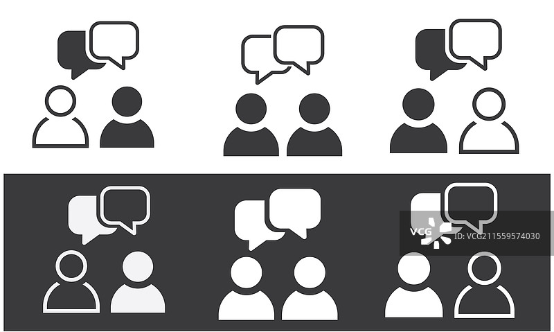 三种类型的对话图标，黑白轮廓设计图片素材
