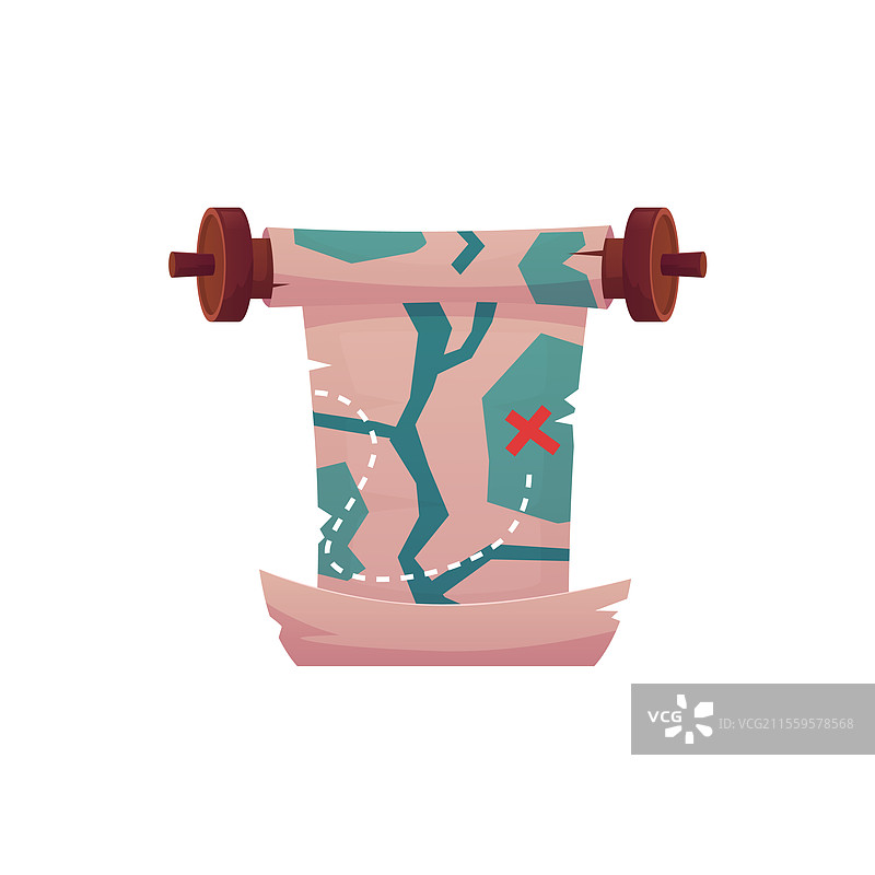 古老的游戏地图羊皮卷，标记着通往...的路径图片素材