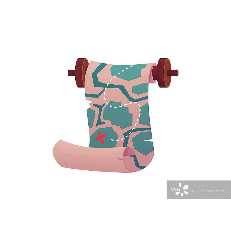 中世纪卷轴宝藏地图，绘制在羊皮纸上图片素材