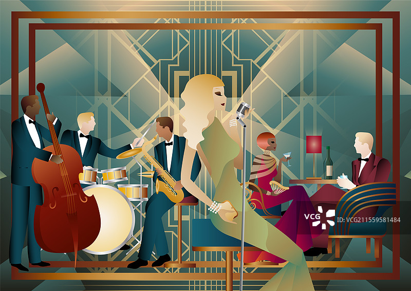 餐厅咖啡馆里的爵士乐手和歌手图片素材