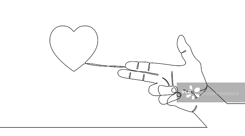 一条连续的线，手和心相连图片素材