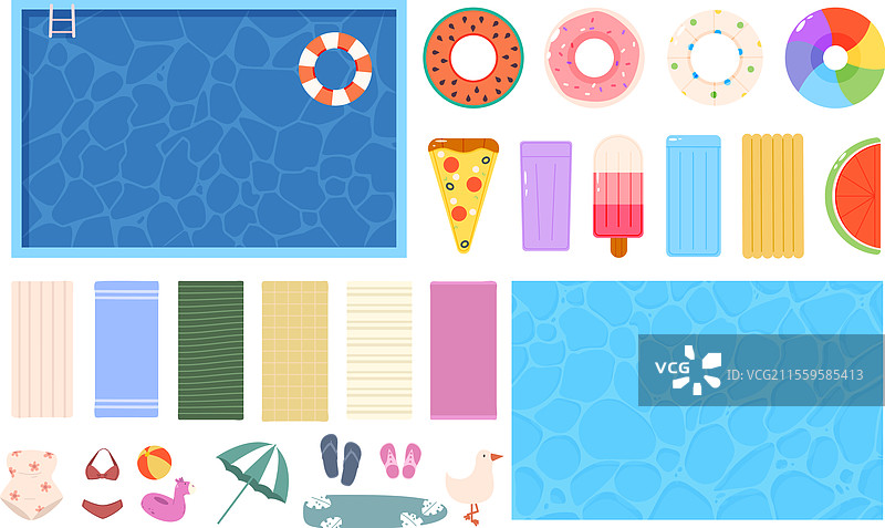 不同的卡通夏季配饰水池图片素材