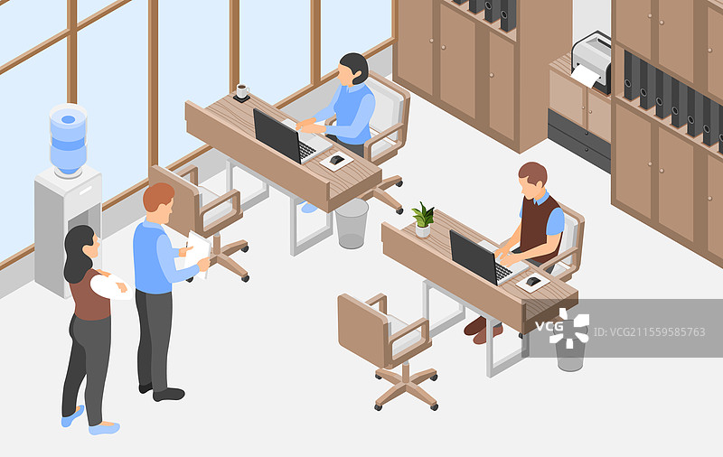 在社交服务队列中工作的办公室人员图片素材