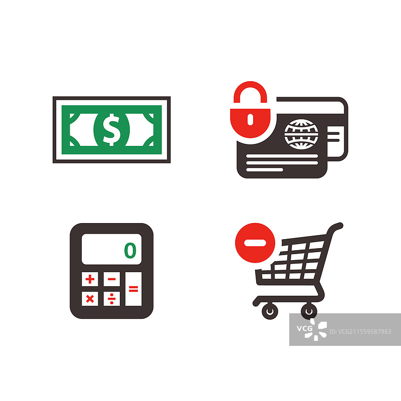 彩色风格的购物图标集合图片素材