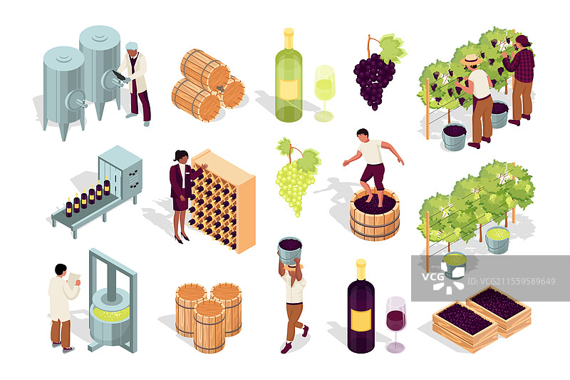 平面设计中的3D等距酒庄大集合图片素材