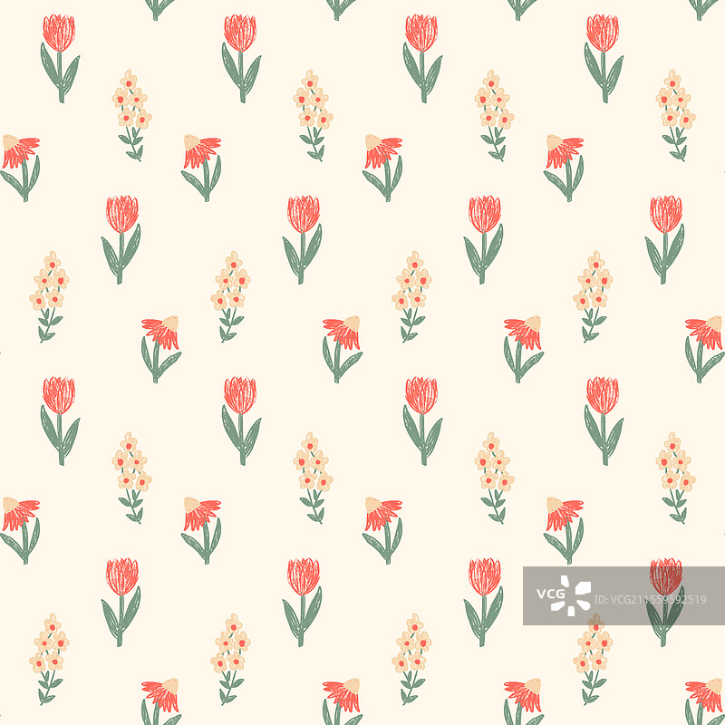 蜡笔画的花卉无缝图案图片素材