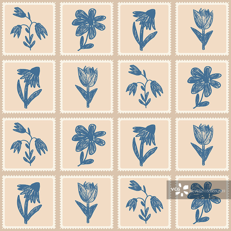 蜡笔画的花卉无缝图案图片素材