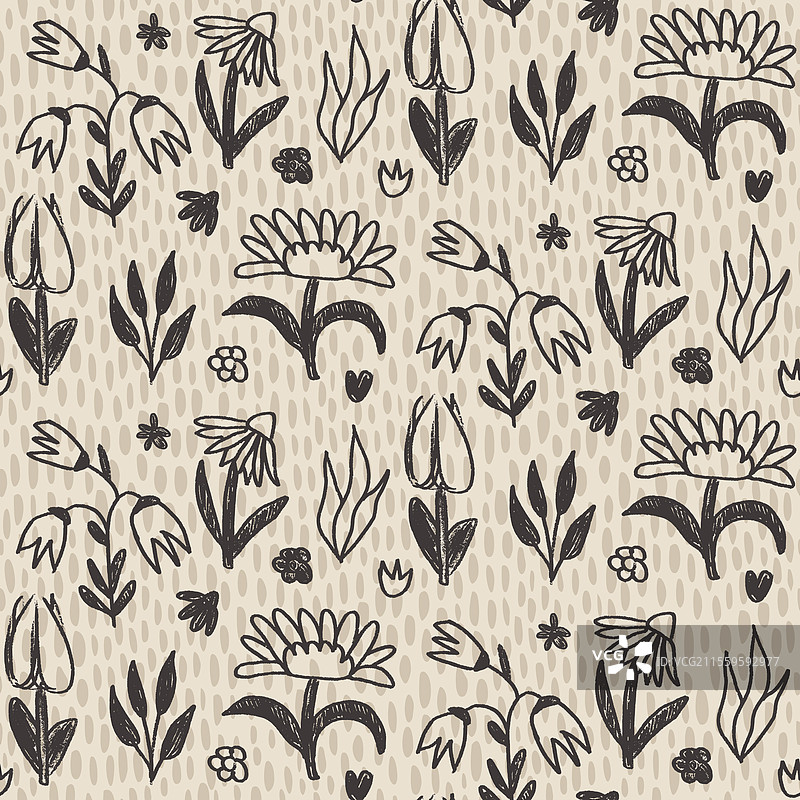 黑色花卉模板的无缝花卉图案图片素材