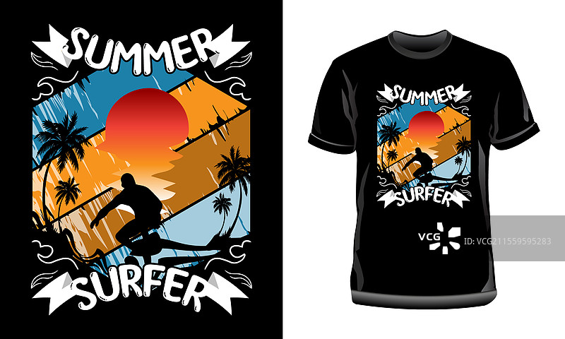 复古风格的夏季冲浪者T恤设计图片素材