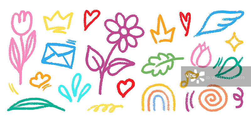 彩色蜡笔涂鸦套装图片素材