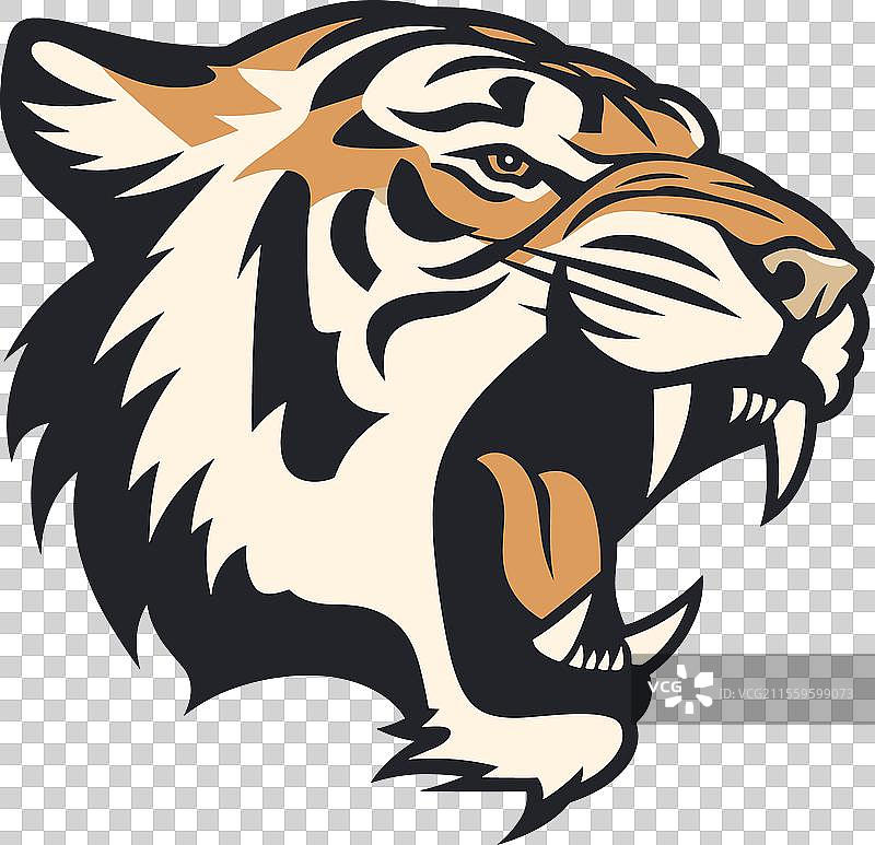 凶猛的老虎头部，米色背景图片素材