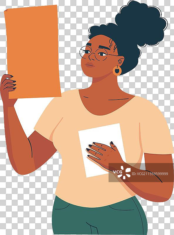 年轻的非裔美国女性手持一张纸。图片素材