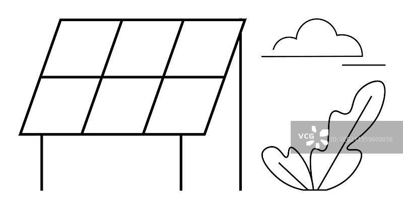 可持续能源概念与太阳能电池板叶子图片素材