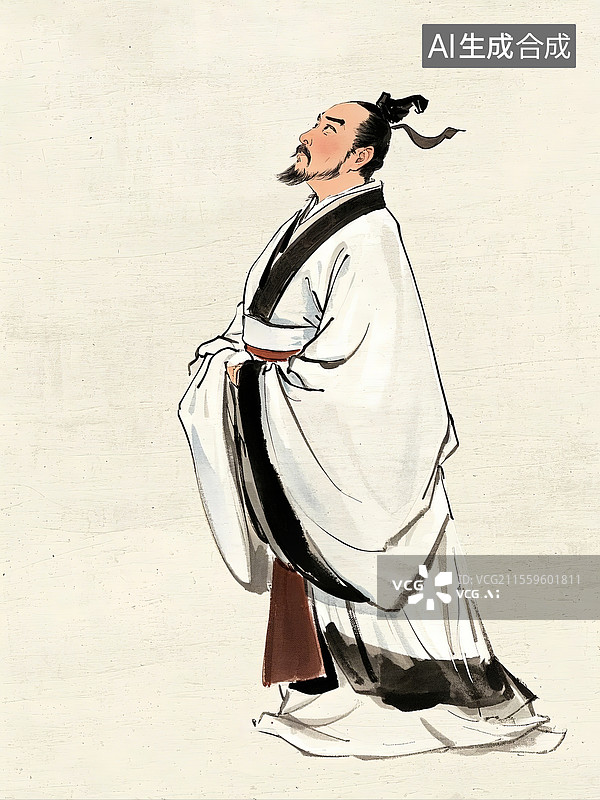 【AI数字艺术】屈原士大夫中国古代人物画像水彩风格水墨风格图片素材