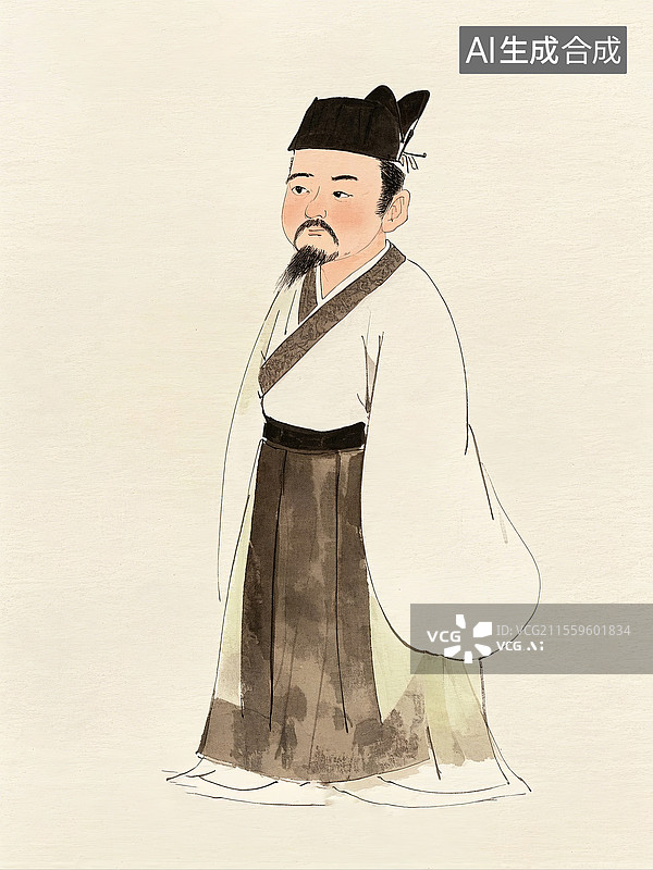【AI数字艺术】屈原士大夫中国古代人物画像水彩风格水墨风格图片素材