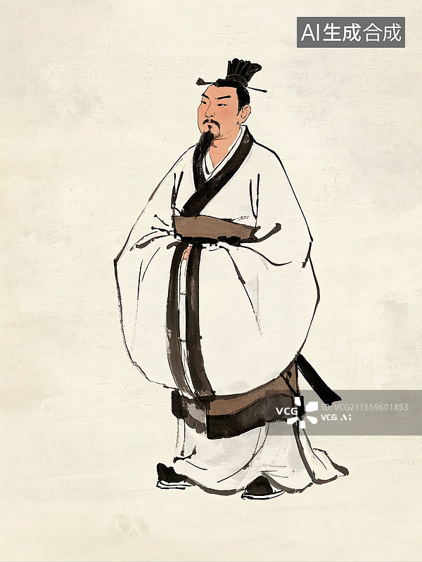 【AI数字艺术】屈原士大夫中国古代人物画像水彩风格水墨风格图片素材
