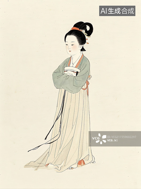【AI数字艺术】中国古代人物画像水彩风格水墨风格春秋时期仕女图图片素材