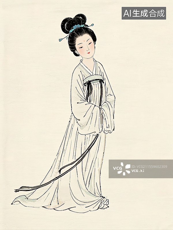 【AI数字艺术】中国古代人物画像水彩风格水墨风格春秋时期仕女图图片素材