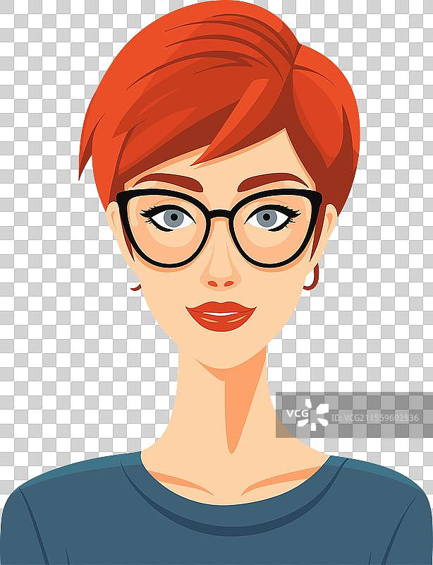 戴眼镜微笑的红发女性图片素材