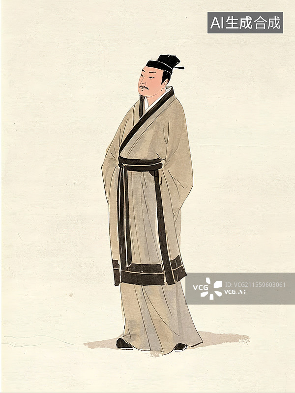 【AI数字艺术】中国古代人物画像水彩风格水墨风格汉代上朝官员图片素材