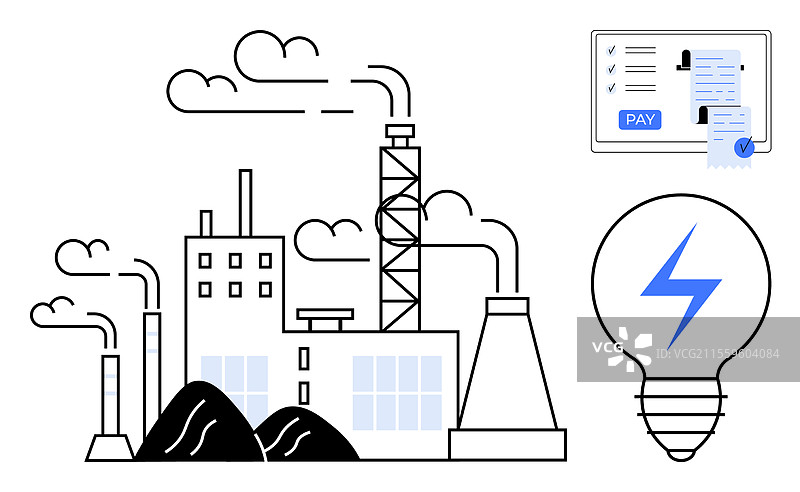 工业厂房排放烟雾与发票图片素材