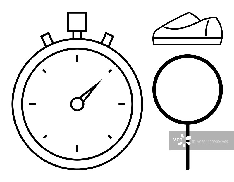 计时器、比赛鞋和检查点标志图片素材
