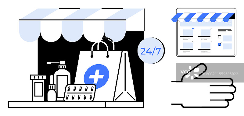 24小时服务的在线药店店面图片素材